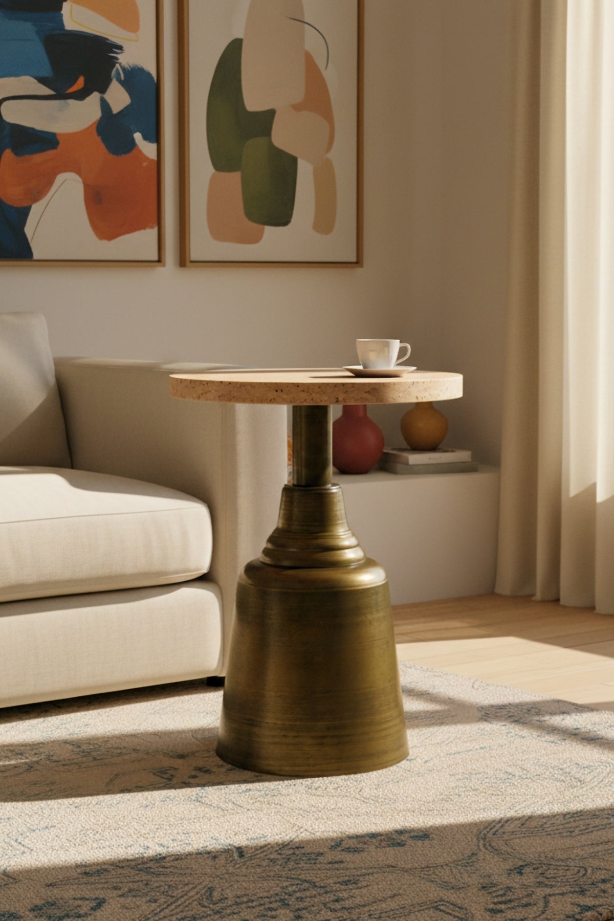 Tesla Gold Eskitme 52cm Yan Sehpa 18mm Traverten Mdf