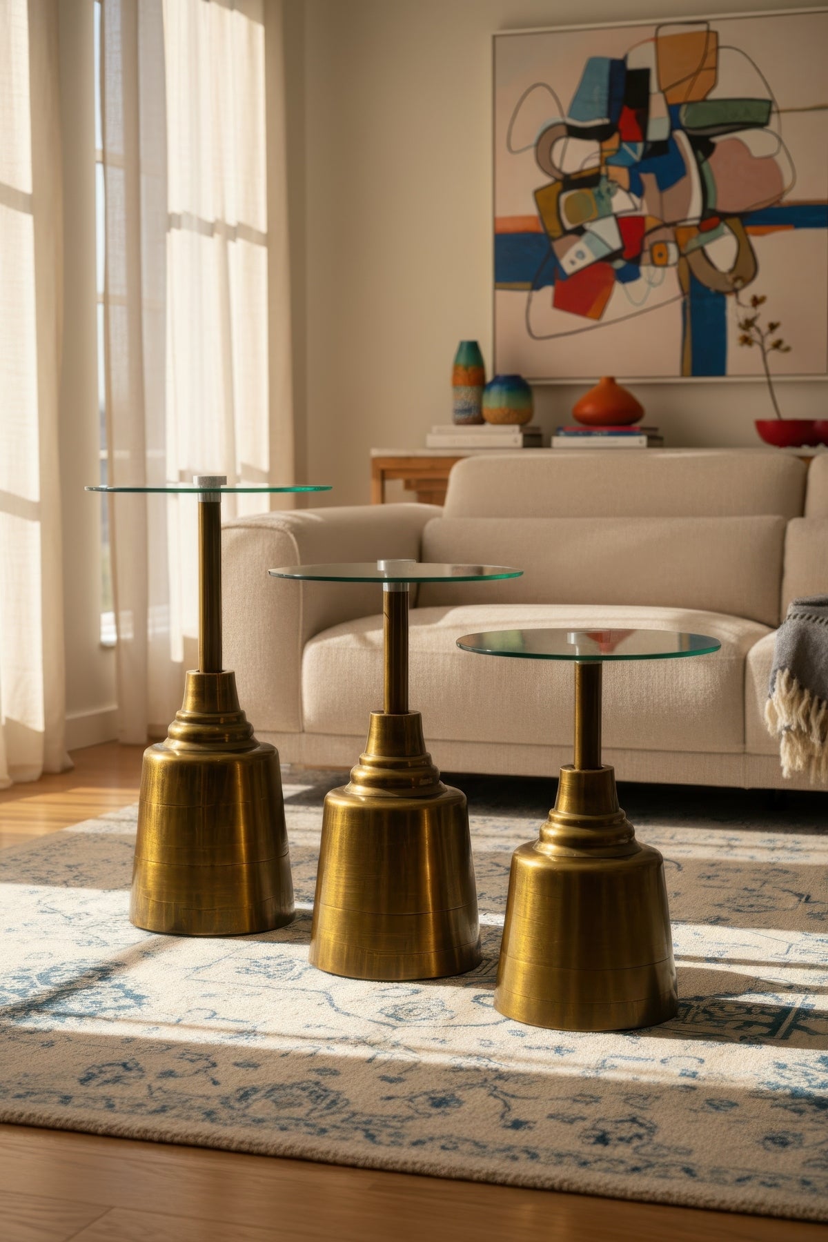 Tesla Gold Eskitme 3'lü Yan Sehpa Cam Ve Mdf Lam Secenekleri