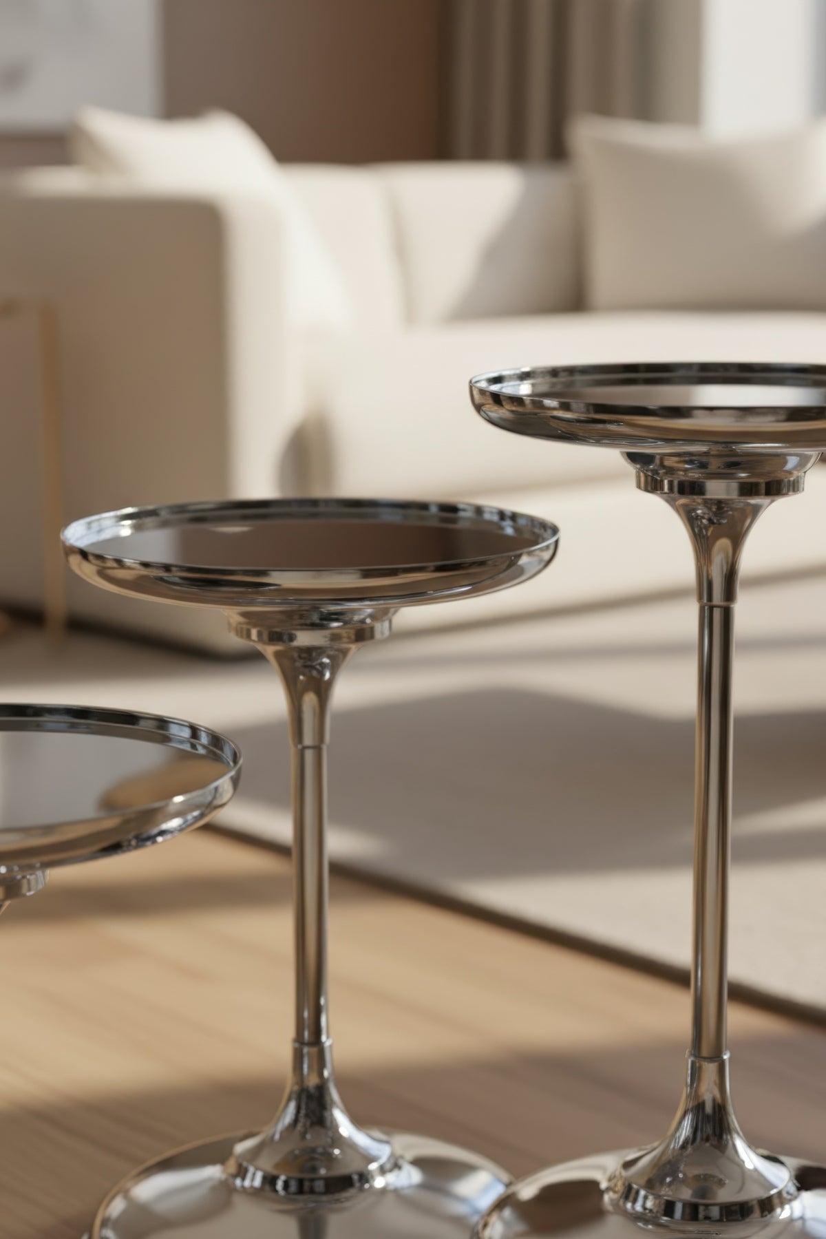 Luxury Krom Kaplama Metal Aynalı 3’lü Dekoratif Sehpa Seti Oturma Odası, Yatak Odası 43,48,54cm