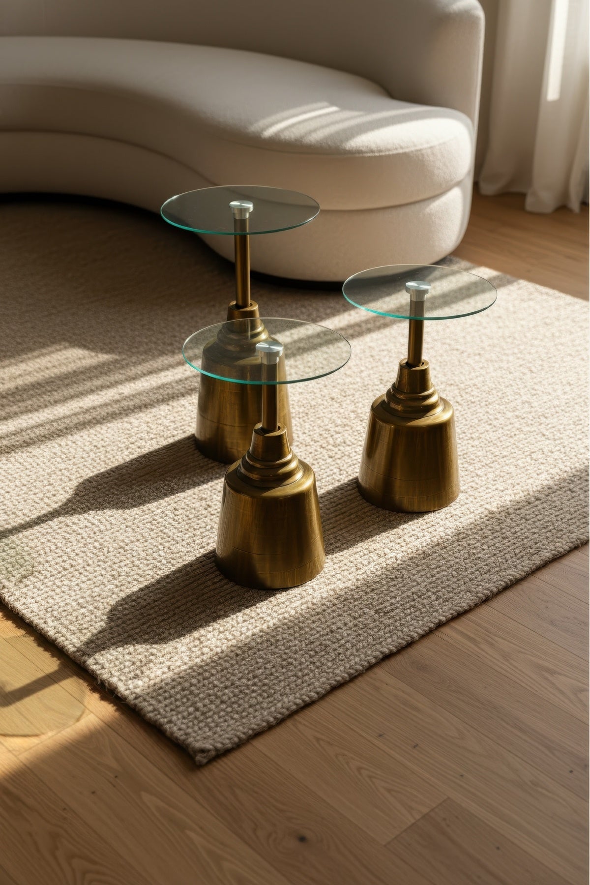Tesla Gold Eskitme 3'lü Yan Sehpa Cam Ve Mdf Lam Secenekleri