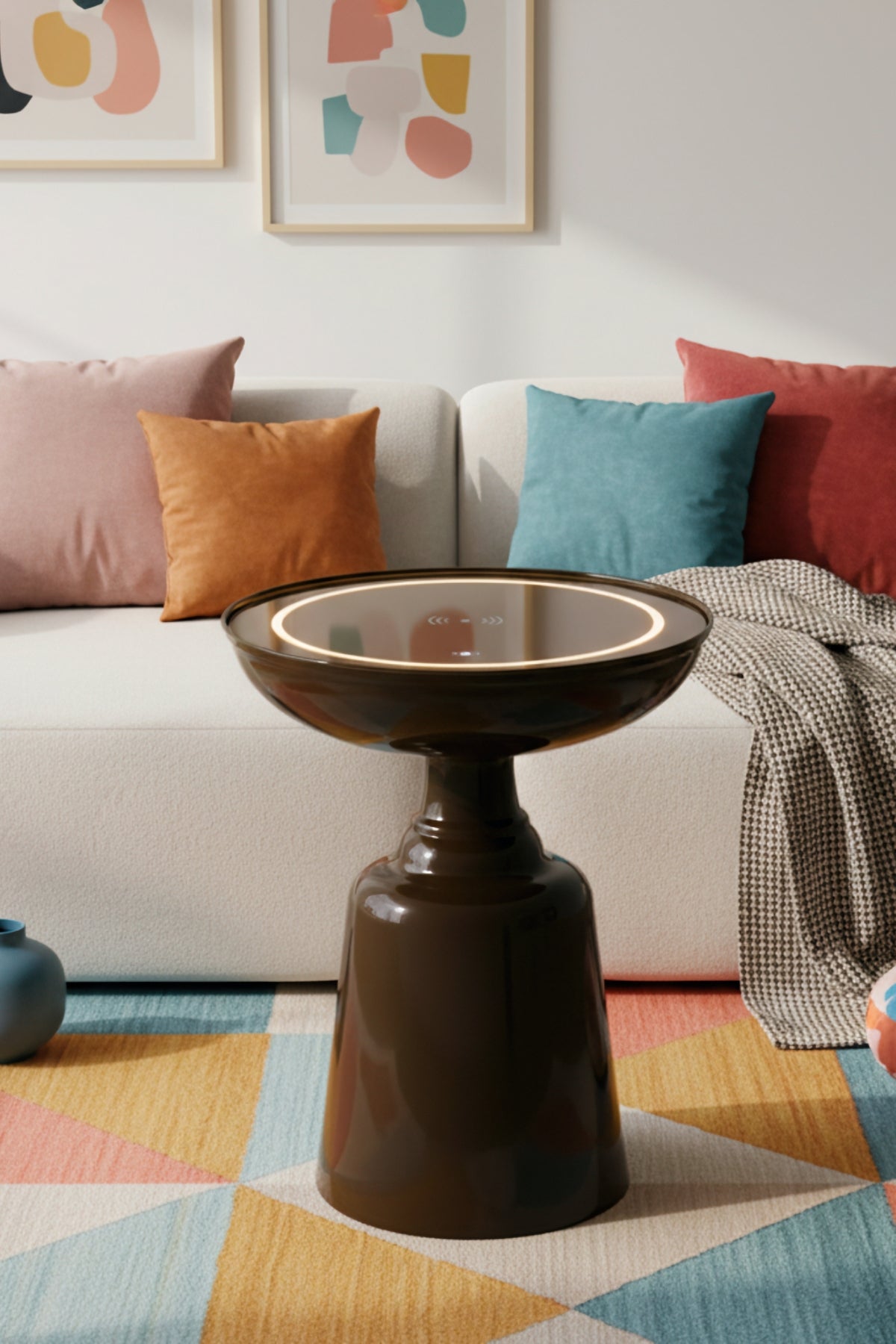 AURA – Kablosuz Şarjlı LED Işıklı Akıllı Yan Sehpa