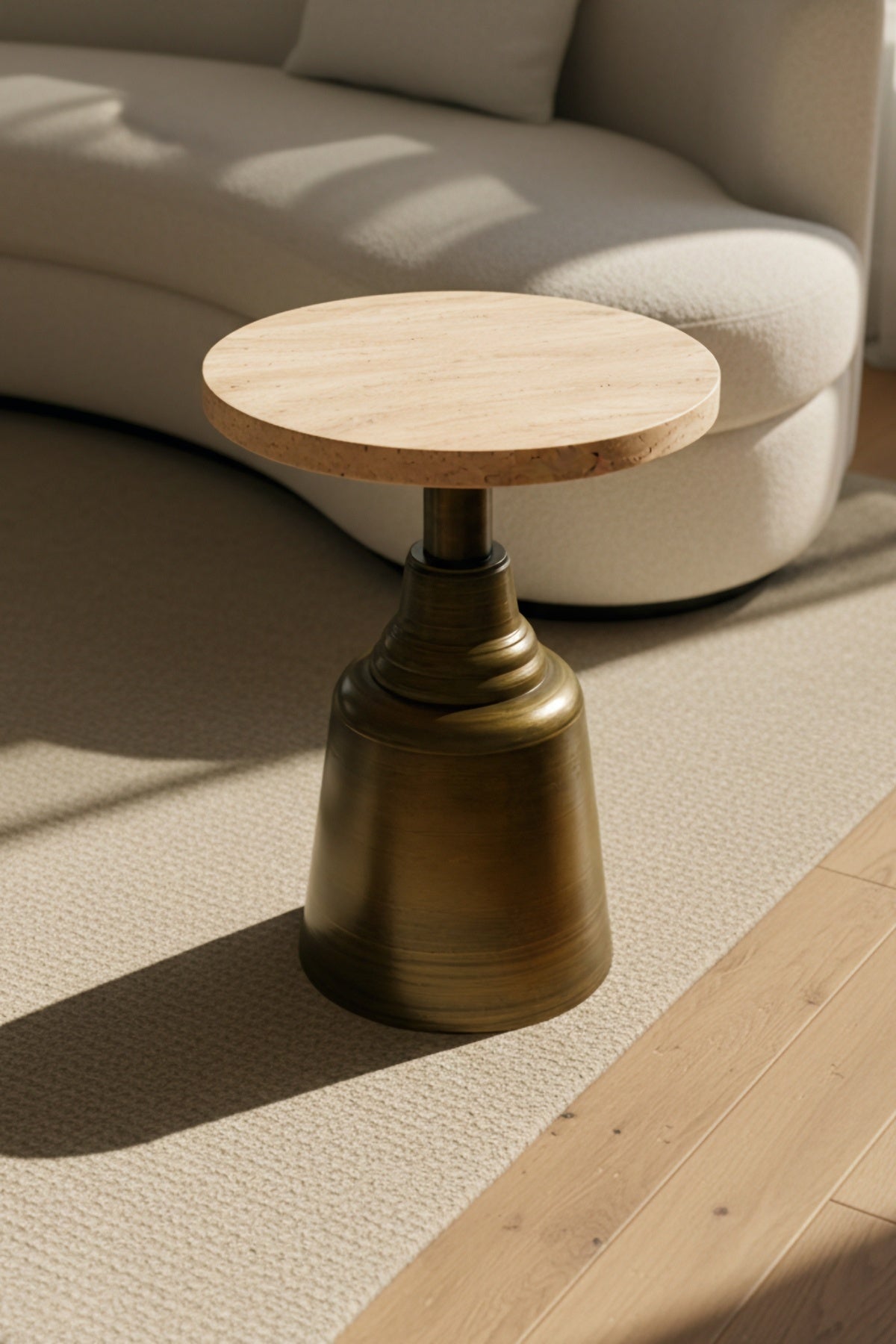 Tesla Gold Eskitme 52cm Yan Sehpa 18mm Traverten Mdf