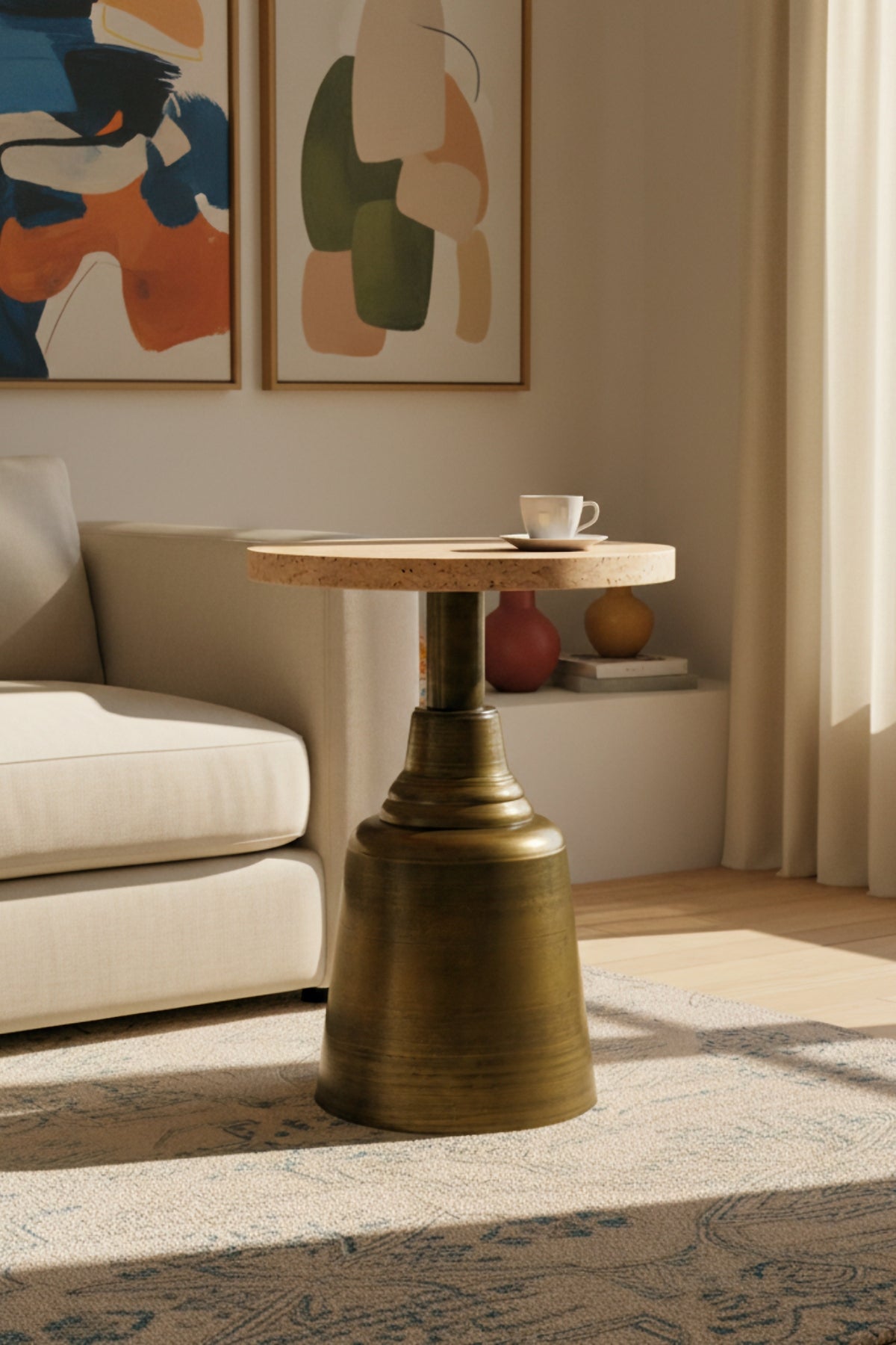 Tesla Gold Eskitme 52cm Yan Sehpa 18mm Traverten Mdf