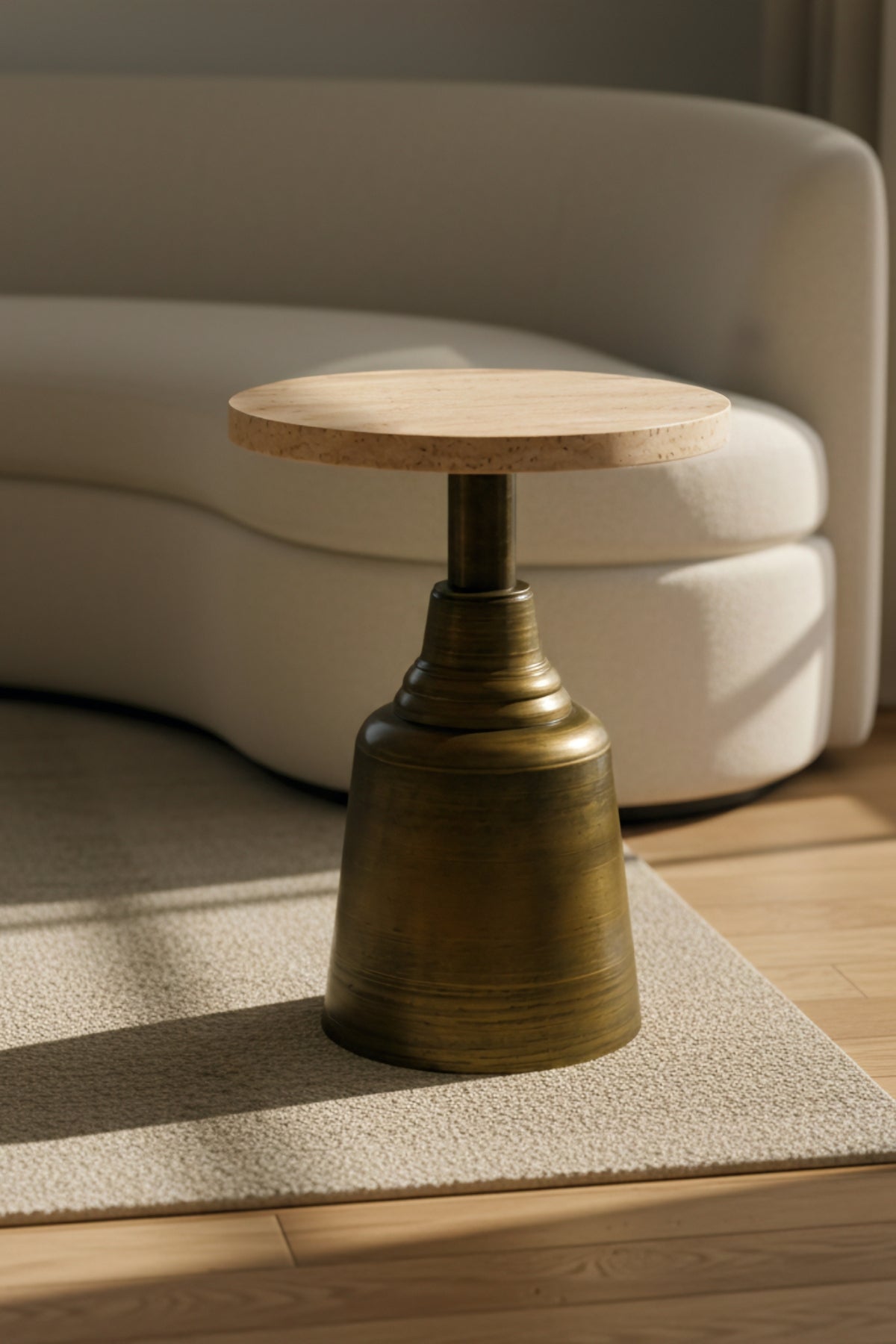 Tesla Gold Eskitme 52cm Yan Sehpa 18mm Traverten Mdf