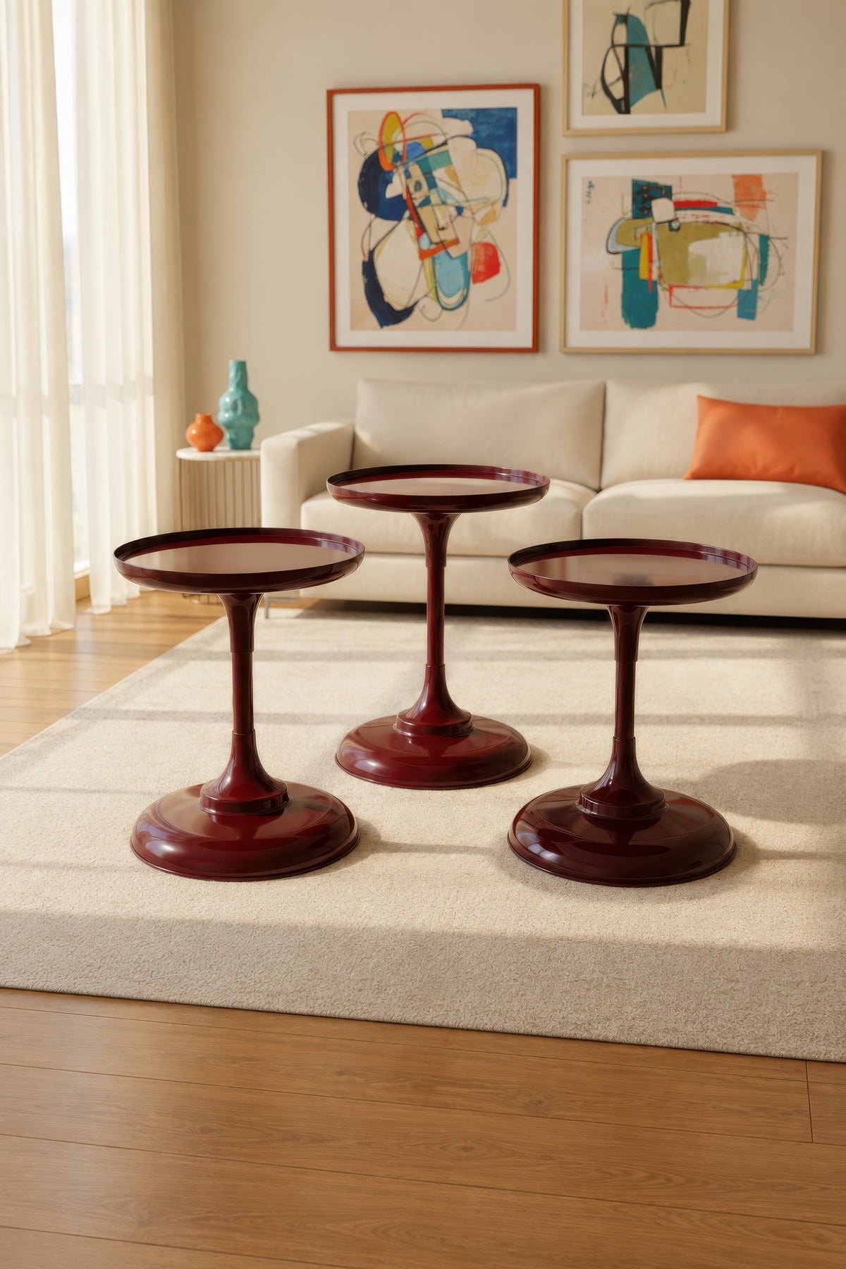 Cherry Lux 3'Lü Takım Oturma Odası Yatak Odası Yan Sehpa 43,48,54cm