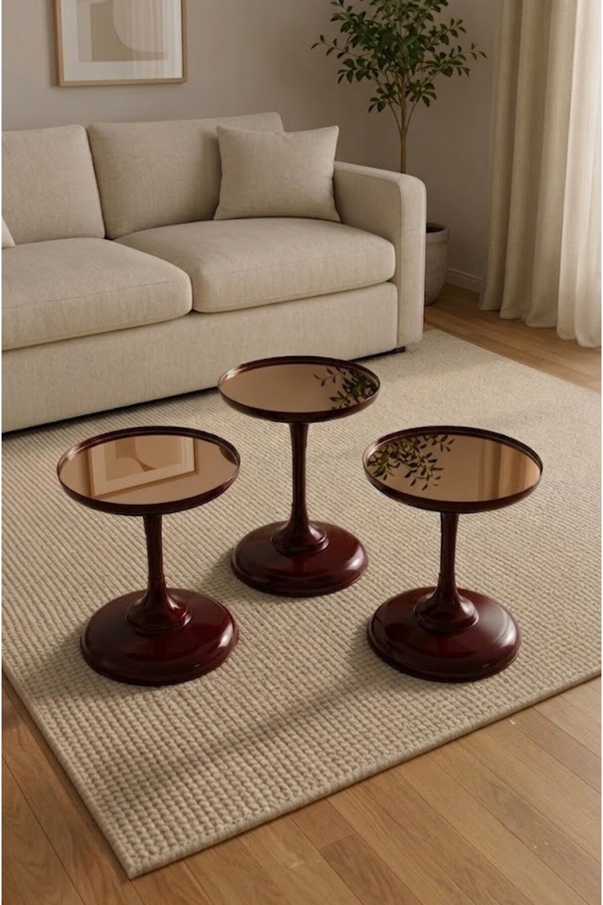 Cherry Lux 3'Lü Takım Oturma Odası Yatak Odası Yan Sehpa 43,48,54cm