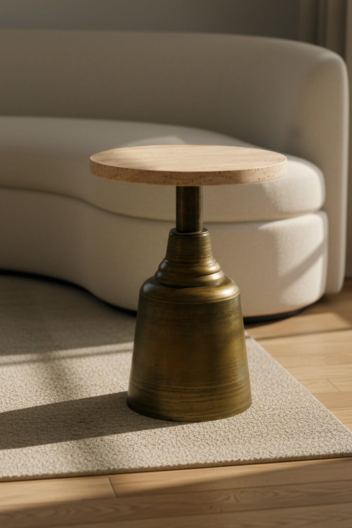 Tesla Gold Eskitme 47cm Yan Sehpa 18 mm Traverten Mdf